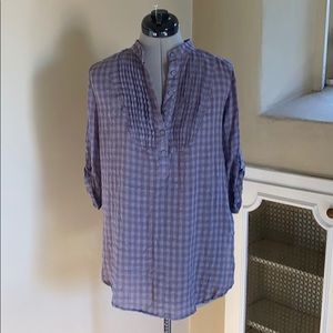 Vintage Forever 21 Gingham Plaid Check Pintucked Slit Tunic Periwinkle S
